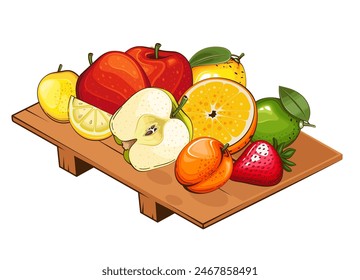 Plate with Fruits. Plate of fruits vector illustration. Organic design concept. Hand Drawn Vector fruits collection. Fruit Plate Isolated. Farm products.