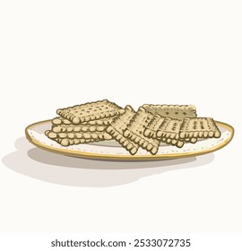 Plate full of biscuits butter english cookies illustration on white background