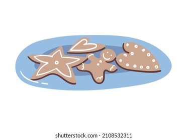 Plate with gingerbread. Vector illustration in a flat style.