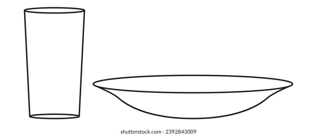 Plate and glass in outline and vector format.