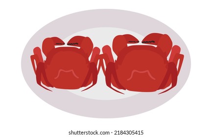 Plate of hairy crab clipart for Mid-Autumn Festival concept. Simple red Chinese hairy crab vector design illustration isolated on white background. Moon Festival or Mooncake Festival hairy crab food