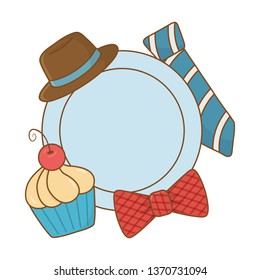 plate with hat bow tie and muffin