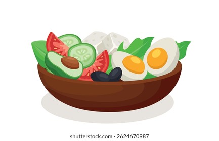 Prato com comida saudável. Ilustração vetorial isolada sobre fundo branco.