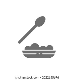 Plate with hiking food, camp food grey icon.