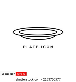 Plate icon, round thin line food dish. Vector illustration.