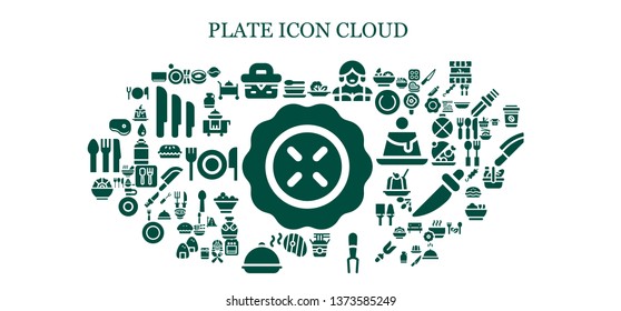 plate icon set. 93 filled plate icons.  Collection Of - Pie, Soup, Plate, Picnic, Salad, Waitress, Noodles, Fork, Steak, Salver, Petri dish, Canteen, Room service, Knives, Cutlery