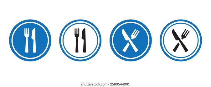 Plate icon set. Containing dish, fork and knife icon vector illustration.