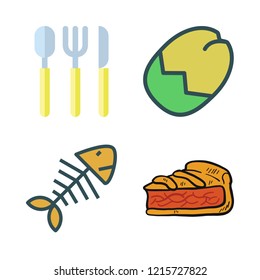 plate icon set. vector set about fishbone, cutlery, nuts and pie icons set.