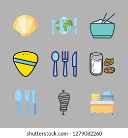 plate icon set. vector set about breakfast, clam, catering and cutlery icons set.