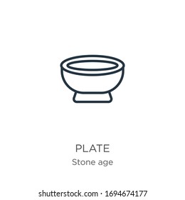 Plate icon. Thin linear plate outline icon isolated on white background from stone age collection. Line vector sign, symbol for web and mobile