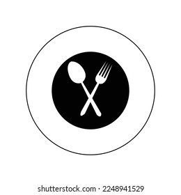 plate icon topped with spoon and fork isolated on black background.element vector
