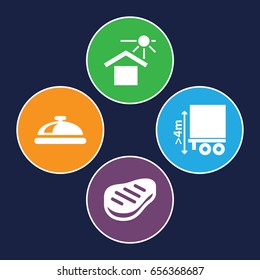 Plate icons set. set of 4 plate filled icons such as dish, house under sun, cargo height