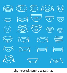 Symbole setzen. Rahmenset für Plattenvektorsymbole für Webdesign einzeln auf blauem Hintergrund