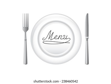 Plate with knife and fork.
