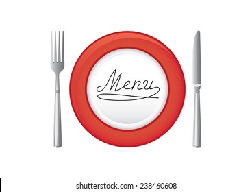 Plate with knife and fork.