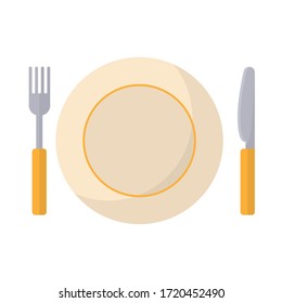 Plate with knife and fork flat illustration. Vector.