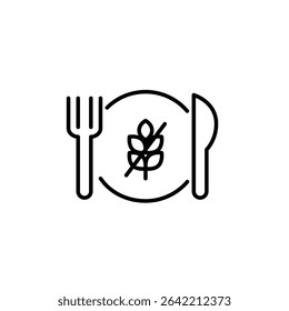 Plate, knife and fork and gluten free symbol. Dietary restrictions, food labelling. Pixel perfect, editable stroke vector icon