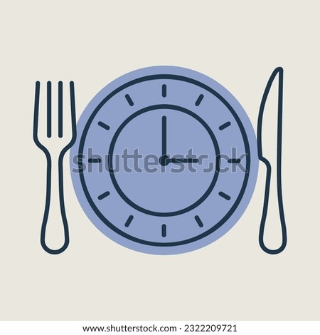 Plate with knife and fork with an icon of clock. Delivery sign. Graph symbol for cooking web site and apps design, logo, app, UI