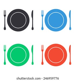 plate knife and fork icon - colored vector illustration