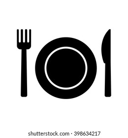 Plate Knife Fork icon. Food silhouette sign. Restaurant or cafe symbol.  Vector illustration