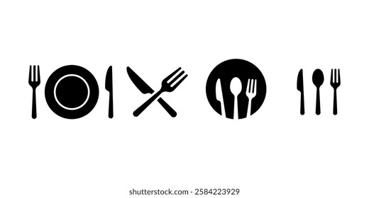 Plate, knife and fork icon isolated on white background flat vector illustration.