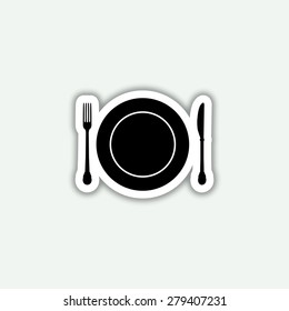Plate knife and fork icon - vector sticker