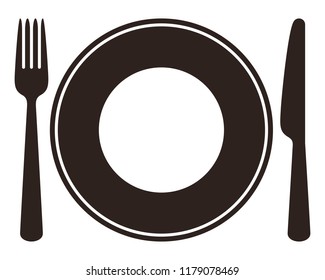 Plate, knife and fork isolated on white background