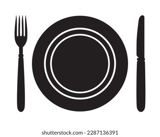 Plate, knife and fork isolated on a white background