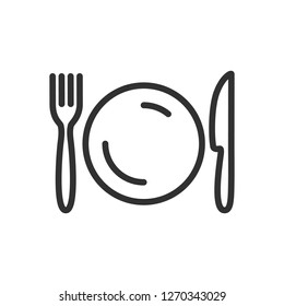 Plate and knife with a fork. linear icon. Line with editable stroke