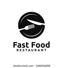 Plate with knife and fork logo. Fast food restaurant logo