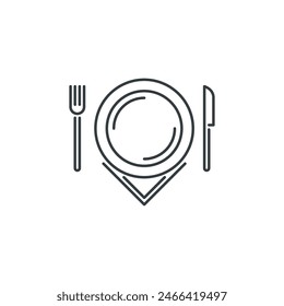 Plate, knife, fork, napkin, restaurant, cafe icon, vector illustration