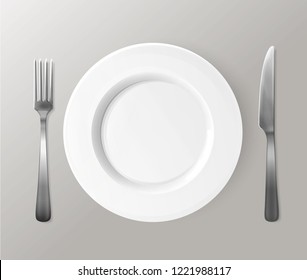 Plate with knife and fork. Realistic. Vector illustration eps10.