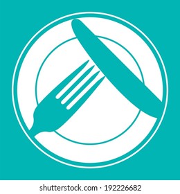 Plate, knife and fork. Restaurant menu design with cutlery symbols