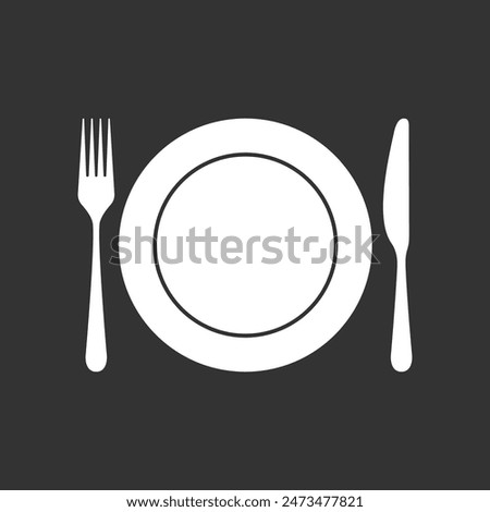 Plate with knife and fork. Serving sign isolated on white background. Restaurant menu symbol. Vector illustration