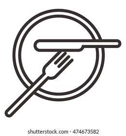Plate, knife and fork sign isolated on white background