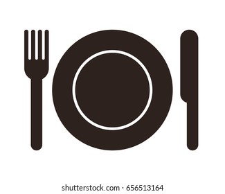 Plate, knife and fork sign isolated on white background