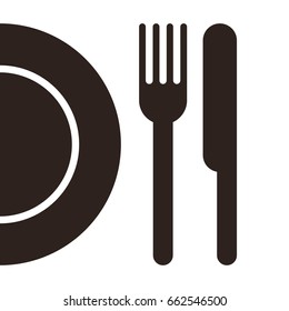Plate, knife and fork sign isolated on white background