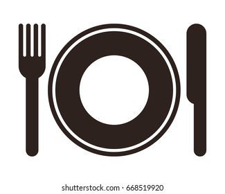 Plate, knife and fork sign isolated on white background