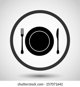 Plate knife and fork vector icon - black illustration
