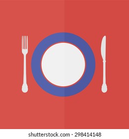 Plate knife and fork vector icon. Flat design