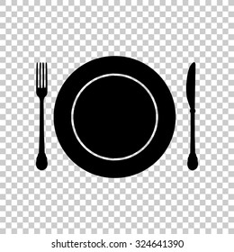 plate knife and fork vector icon - black illustration