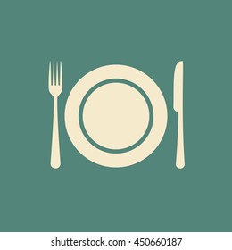 Plate With Knife And Fork Vector Icon