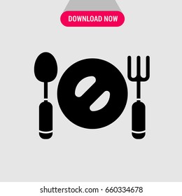 Plate with knife and fork vector icon, Table setting for dinner symbol. Simple, modern flat vector illustration for mobile app, website or desktop app   