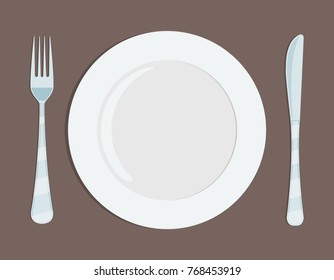 Plate knife and forkon. Flat style. Stock vector