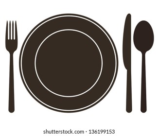 Plate, knife, spoon and fork