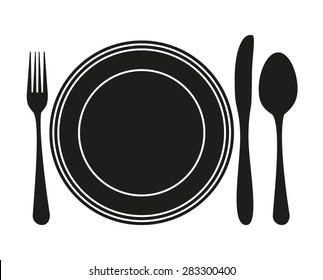 Plate, knife, spoon and fork