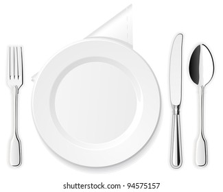 Plate, knife, spoon and fork