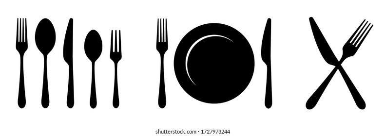 Plate, knife, spoon and fork icon. Vector illustration