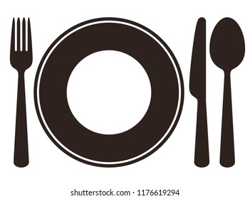 Plate, Knife, Spoon And Fork Isolated On White Background