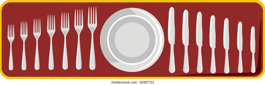 plate, knives and forks